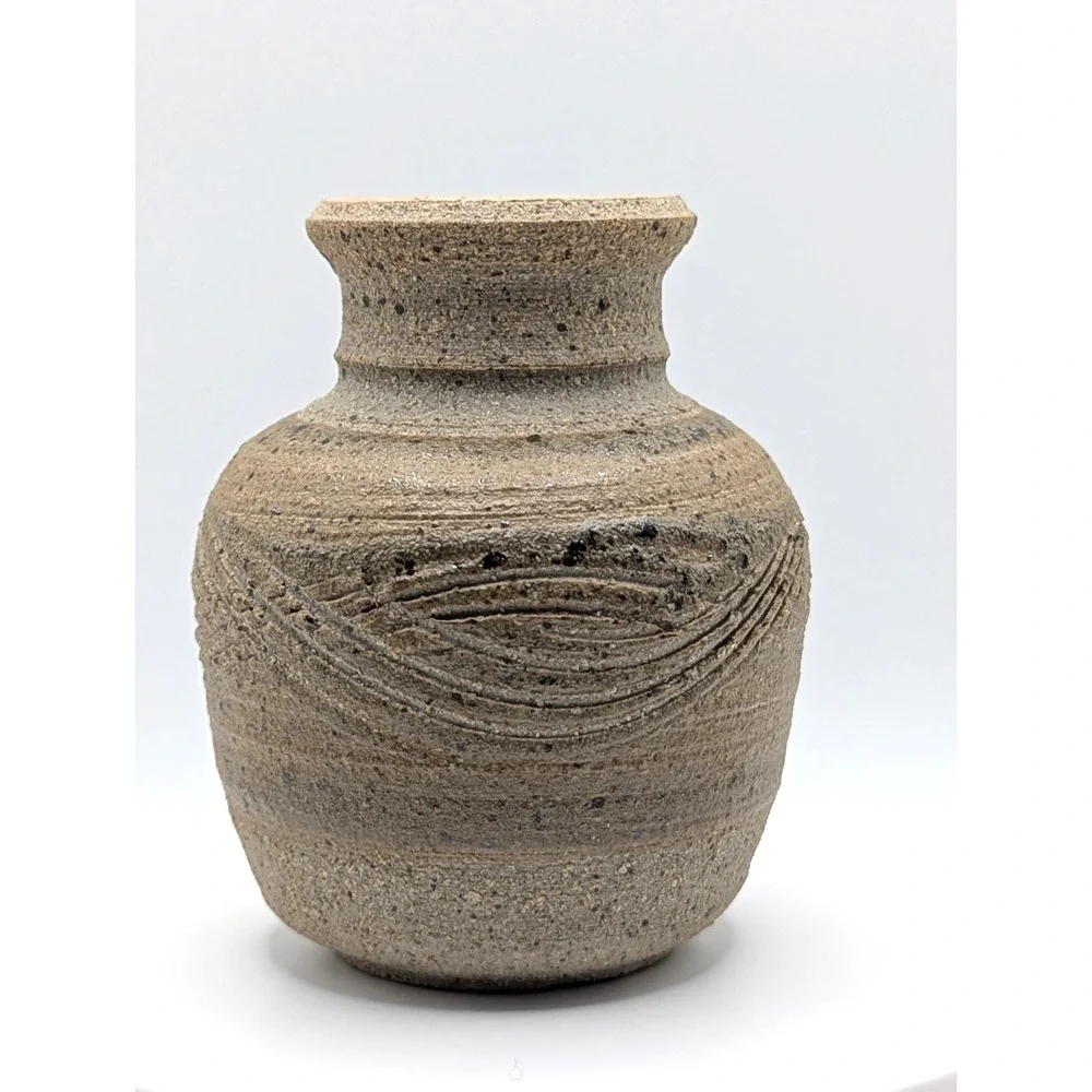 Handmade Studio Pottery Vase Signed Stoneware Bud Vase Speckled Rustic Artisan
